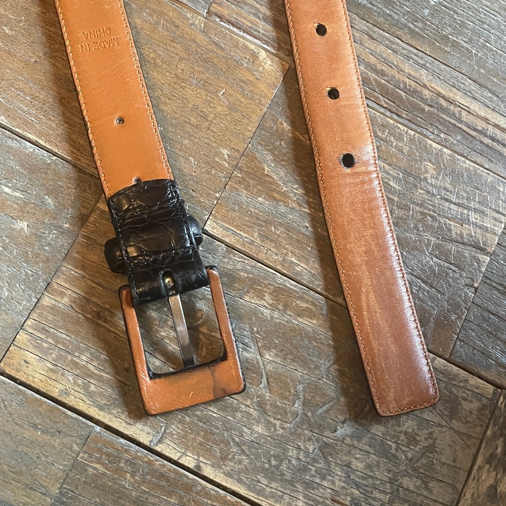 Lauren Ralph Lauren Croc Embossed Italian Leather Skinny Belt🖤 - Picture 8 of 14